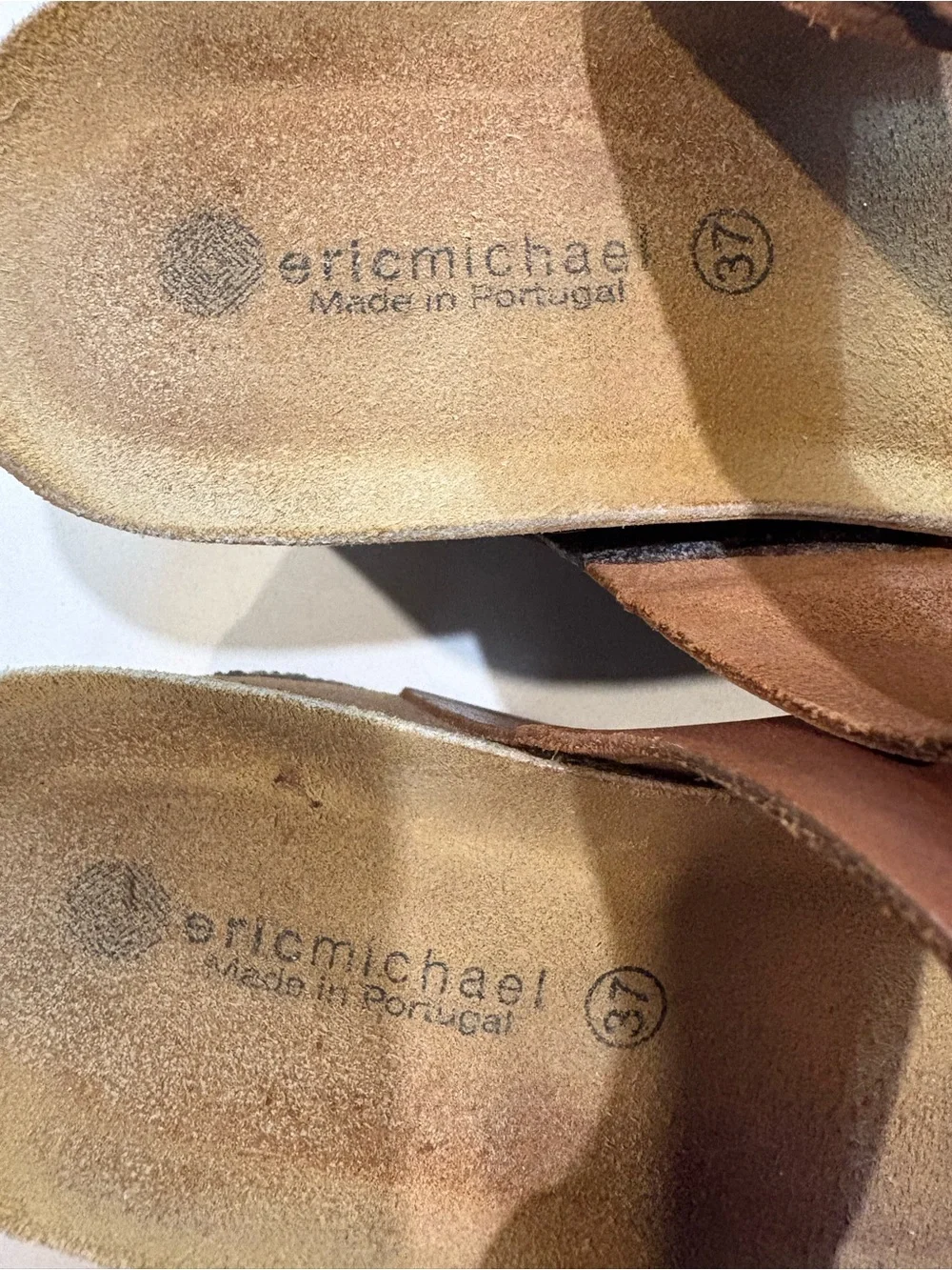 Eric Michael Tan Leather Double-Strap Slide Sandals for Women